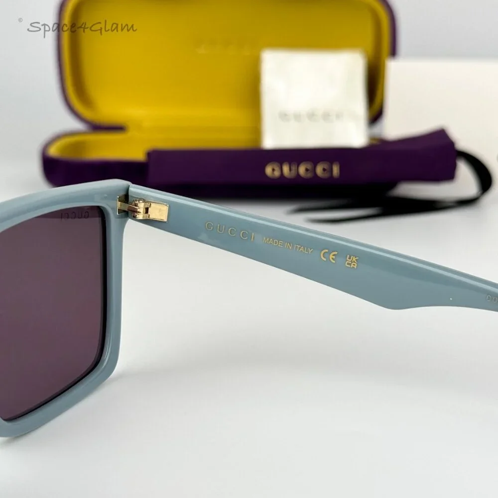 NEW Gucci GG1540S 003 Light Blue Violet Logo Mirrored Men Square Sunglasses